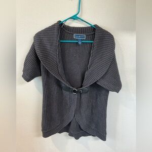 Karen Scott Charcoal Ribbed Short-Sleeve Cardigan with Buckle